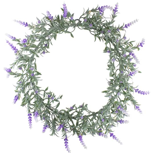 16" White LED Lighted White & Purple Lavender Artificial Spring Wreath